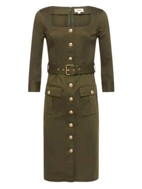 NWT$525 L'AGENCE sz 10 Green Button-Front Bordeaux 3/4 Sleeve Midi Dress